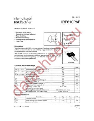 IRF610PBF datasheet  